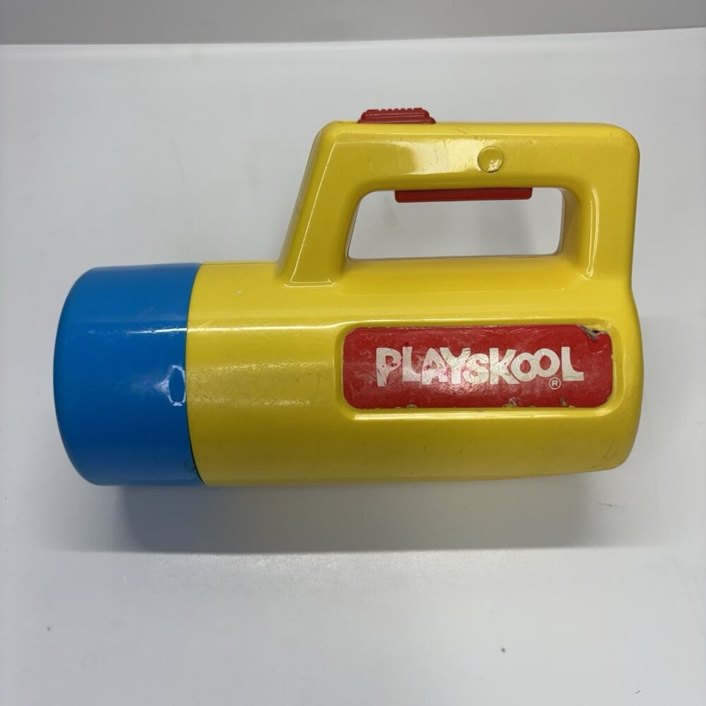 Vintage Playskool Yellow Flashlight 1986 Red + Green Lenses Tested Working‎